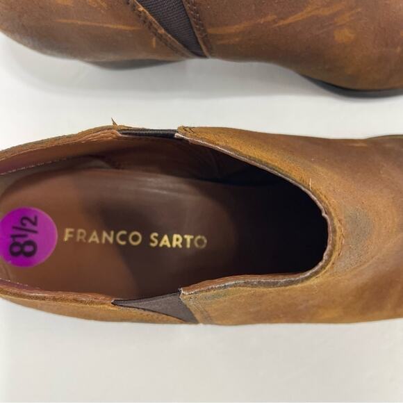 Franco Sarto Gemina Brown Leather Ankle Booties Women’s 8.5 Round Toe Fall Boots - Picture 4 of 11